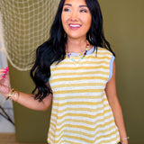Textured Two Tone Striped Muscle Tank - Lemon - Lace and Grace Boutique