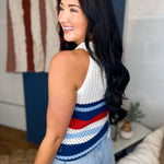 Striped Open Stitch Knit Tank Top - Red/White/Blue - Lace and Grace Boutique