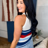 Striped Open Stitch Knit Tank Top - Red/White/Blue - Lace and Grace Boutique