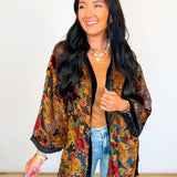 Velvet Floral Burnout Kimono - Black Combo