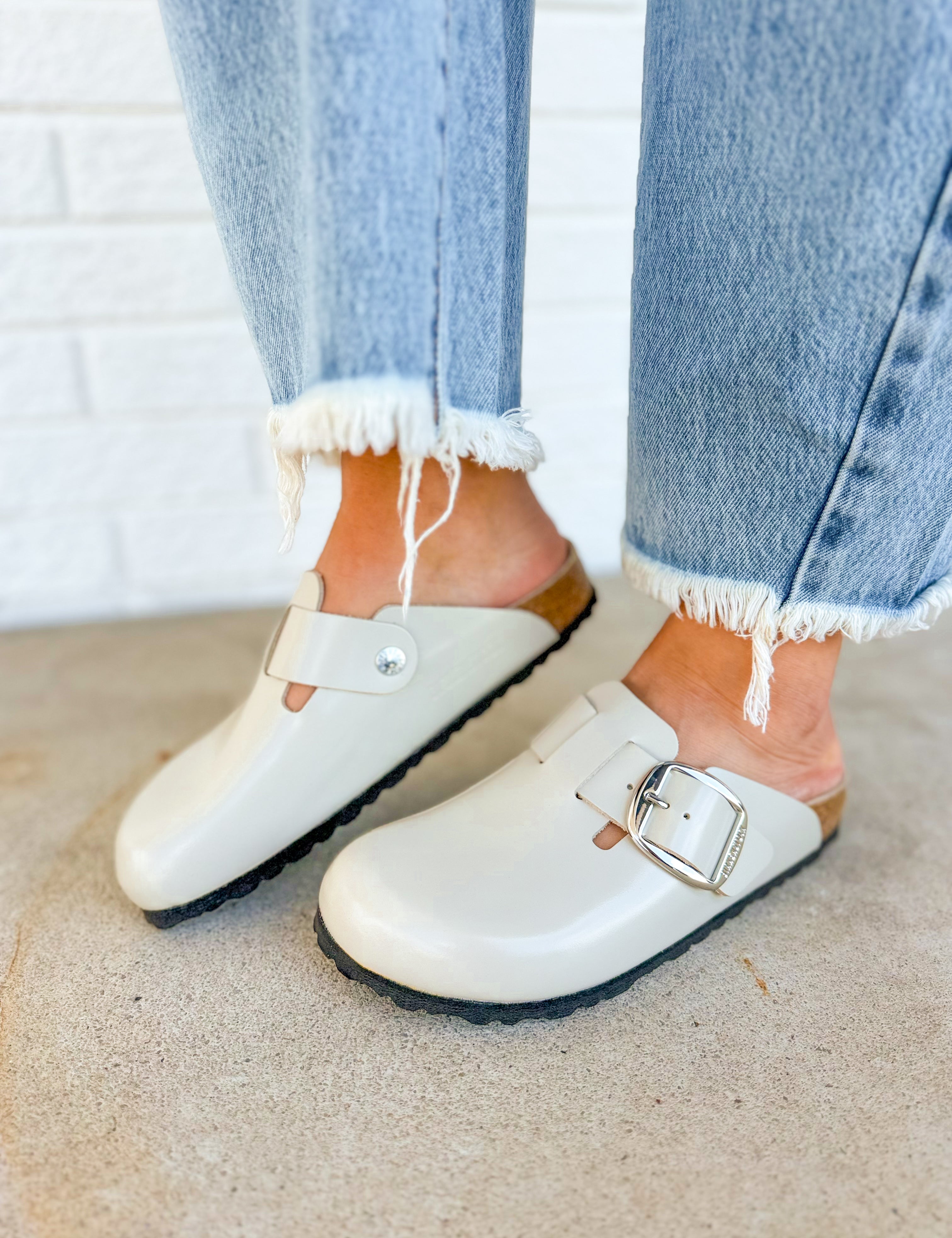 Birkenstock Boston Big Buckle Leather Clog - Amalfi Oyster - Lace and Grace Boutique