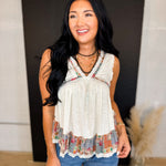 POL Floral Embroidered Round Neck Tank - Ivory - Lace and Grace Boutique