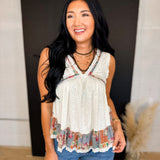POL Floral Embroidered Round Neck Tank - Ivory - Lace and Grace Boutique
