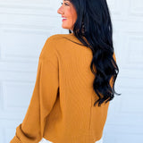 Lace Trim Thermal Knit Top - Sepia