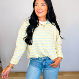 Oversized Striped Long Sleeve Knit Top - Butter/White