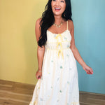 Triple Bow Floral Midi Dress - Butter - Lace and Grace Boutique
