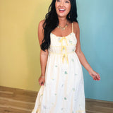 Triple Bow Floral Midi Dress - Butter - Lace and Grace Boutique