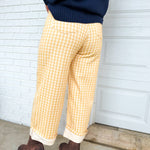 Gingham Printed Rolled Up Barrel Pants - Light Yellow - Lace and Grace Boutique