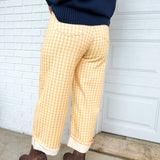 Gingham Printed Rolled Up Barrel Pants - Light Yellow - Lace and Grace Boutique