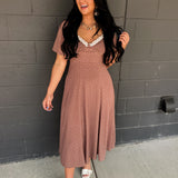 Flutter Sleeve Polka Dot Midi Dress - Latte