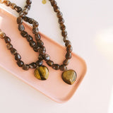 Jade Stone Heart Necklace - Brown - Lace and Grace Boutique