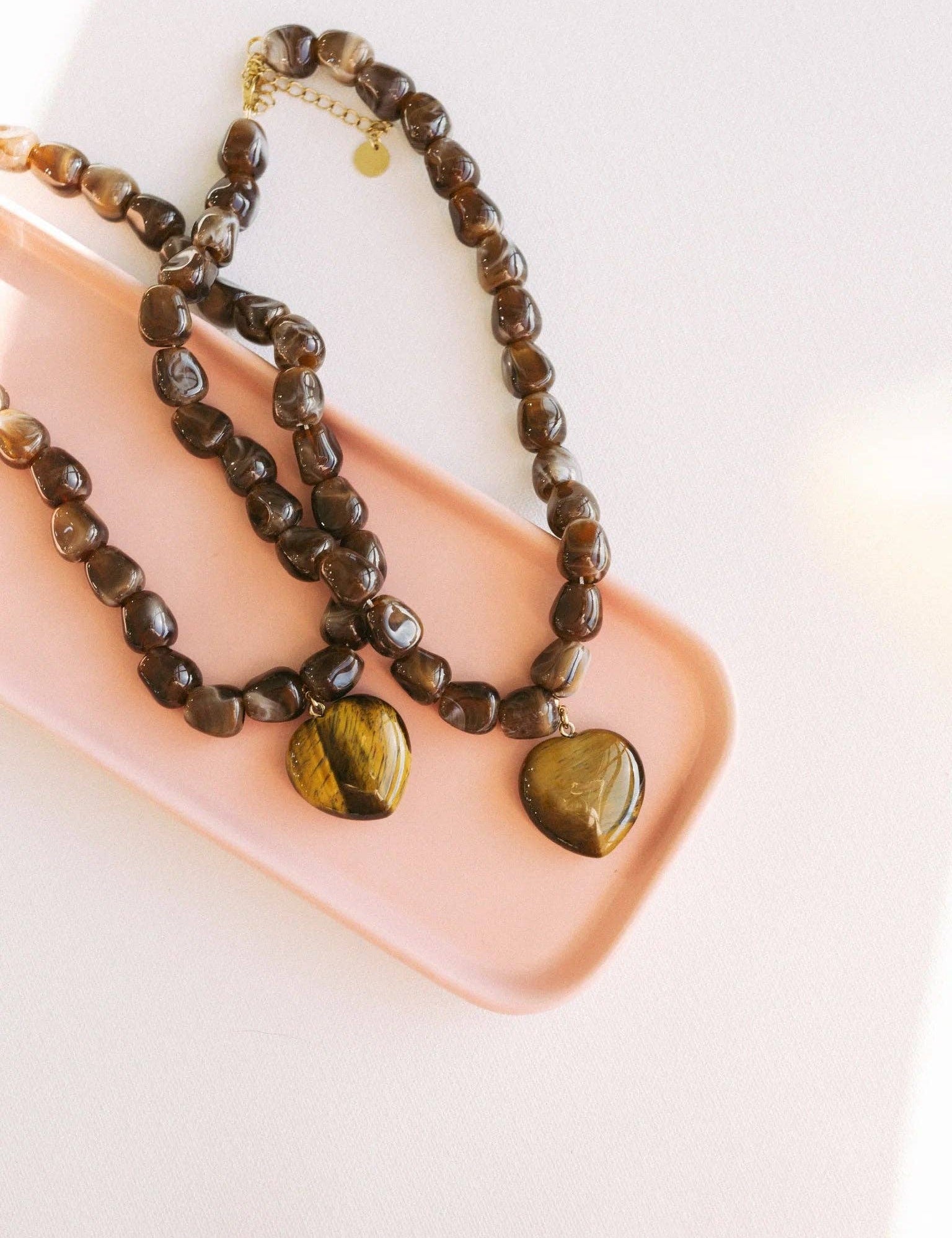 Jade Stone Heart Necklace - Brown - Lace and Grace Boutique