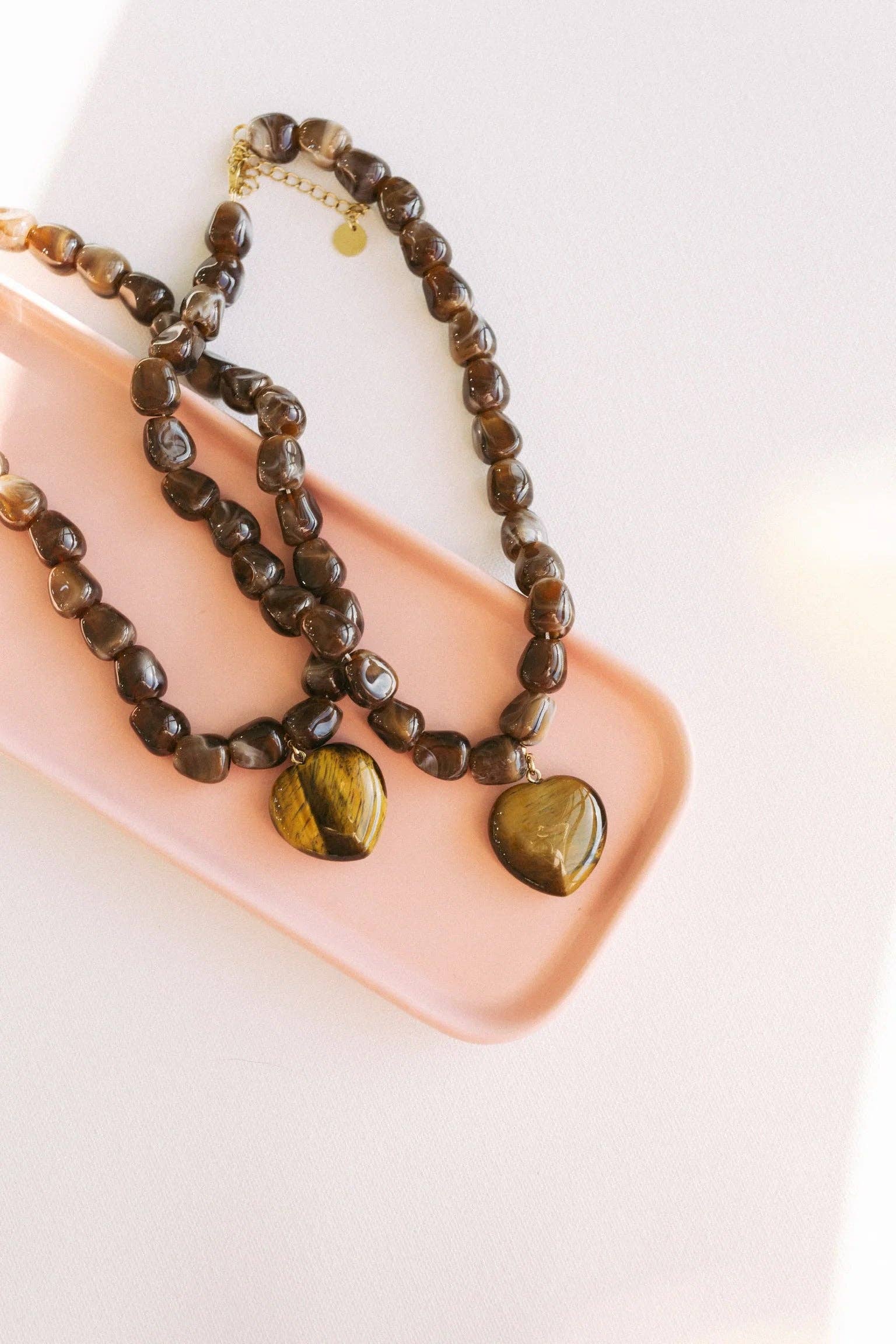 Jade Stone Heart Necklace - Brown - Lace and Grace Boutique