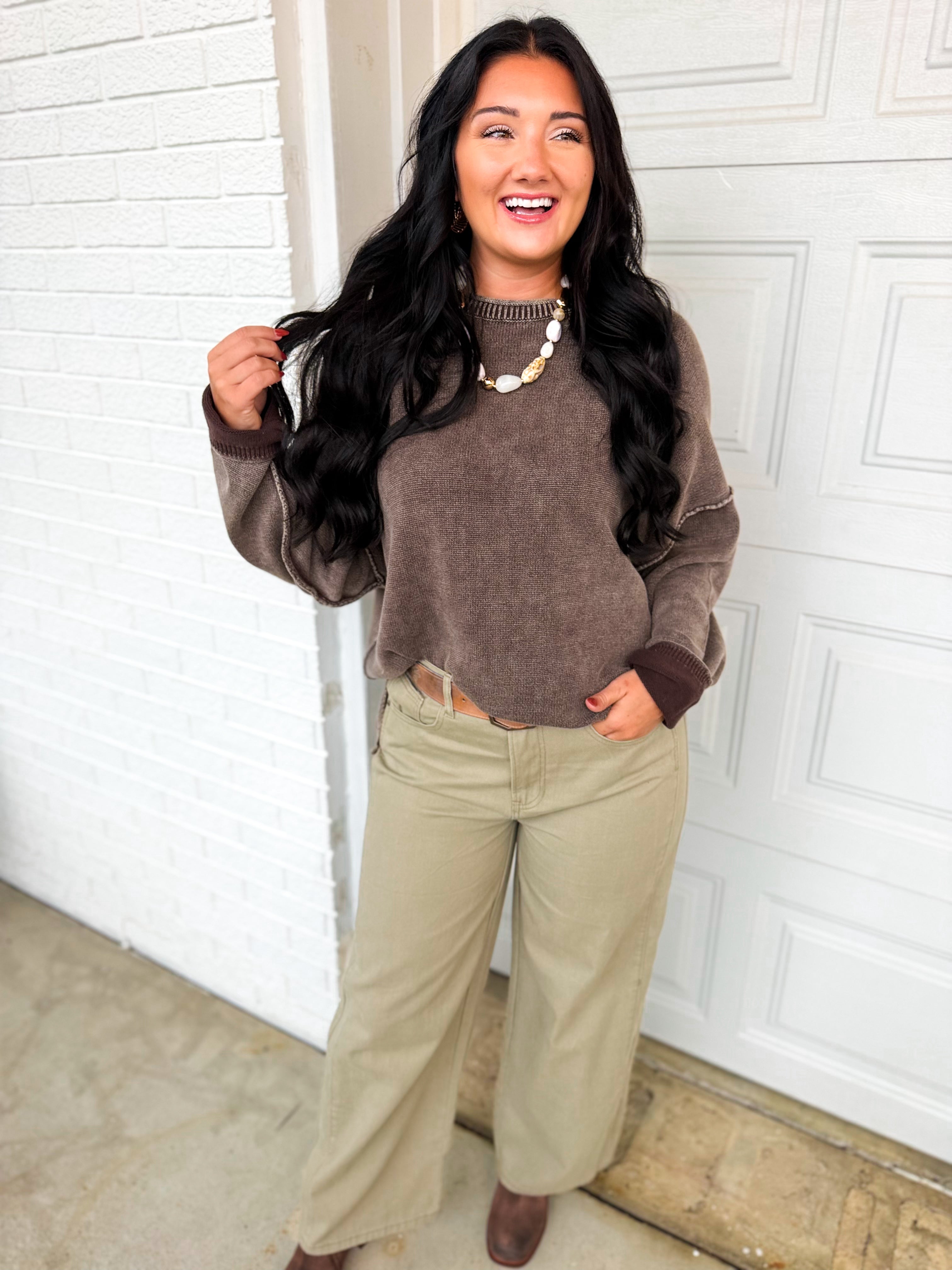 Cotton Twill Wide Leg Pants - Grey - Lace and Grace Boutique