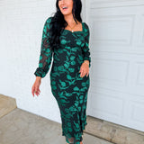 Floral Jacquard Square Neck Maxi Dress - Emerald