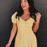 Button Down Sweetheart Maxi Dress - Lemon - Lace and Grace Boutique