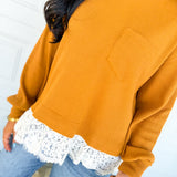Lace Trim Thermal Knit Top - Sepia