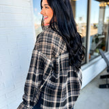 Plaid Patchwork Button Up Flannel Top - Gray