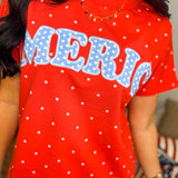America Polka Dot Knit Short Sleeve Top - Red