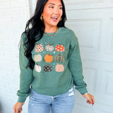 Printed Pumpkins Crewneck Sweatshirt - Heather Green