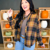 Tartan Plaid Button Down Flannel Top - Latte - Lace and Grace Boutique