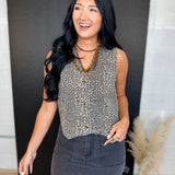 Button Up Leopard Denim Vest - Lace and Grace Boutique
