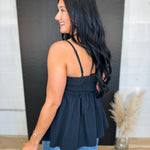 Floral Embroidered Peplum Tank Top - Black - Lace and Grace Boutique