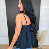 Floral Embroidered Peplum Tank Top - Black - Lace and Grace Boutique