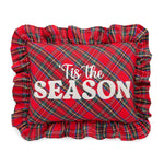 Plaid Christmas accent pillow reading Tis the Season with a ruffle edge