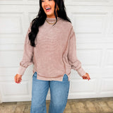 Acid Wash Ribbed Pullover Top - Cocoa