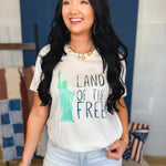 Land Of The Free Tee - Heather Natural - Lace and Grace Boutique