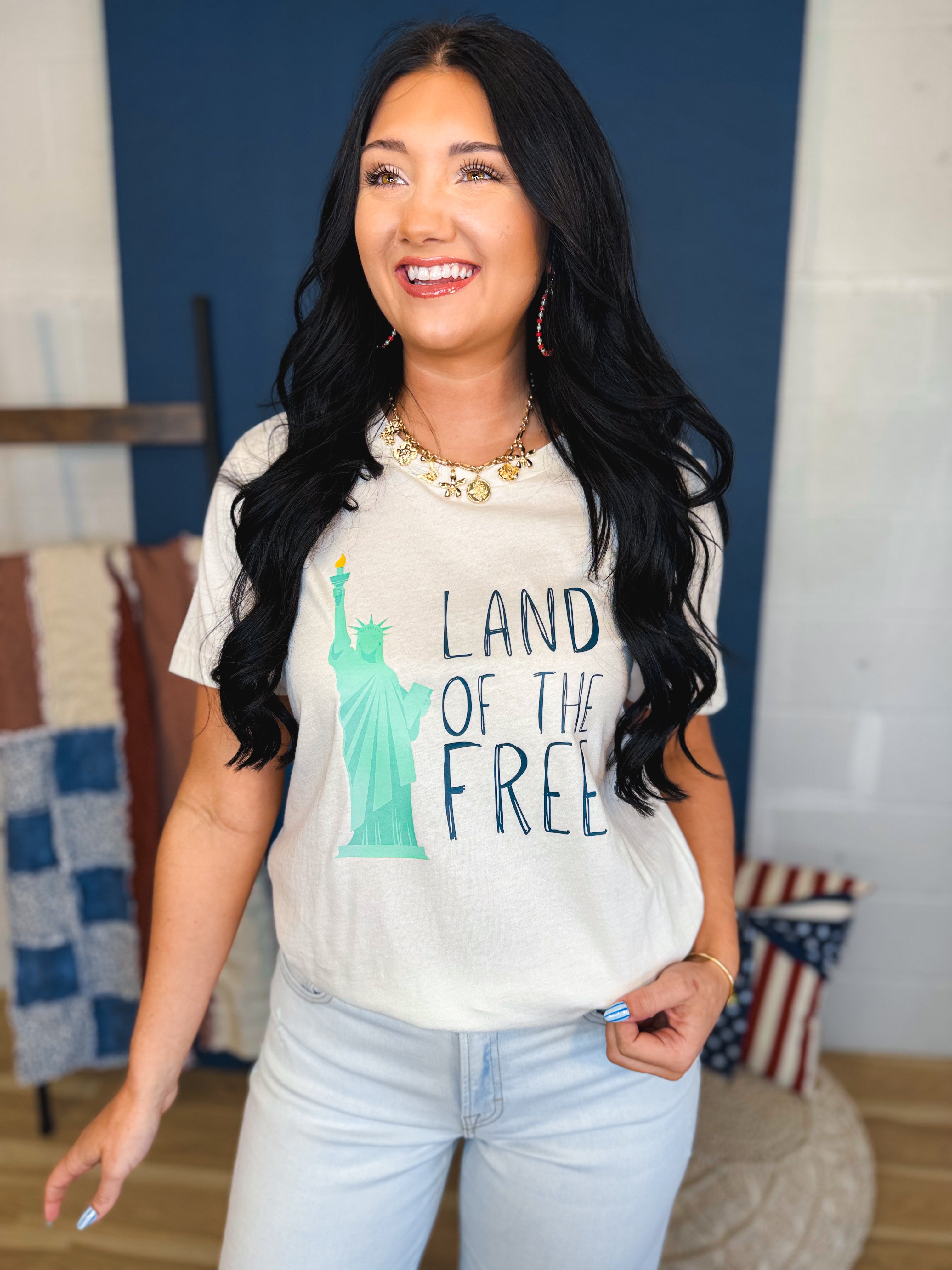 Land Of The Free Tee - Heather Natural - Lace and Grace Boutique