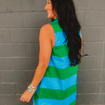 Striped Collared Shift Mini Dress - Blue Garden - Lace and Grace Boutique