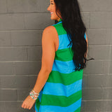 Striped Collared Shift Mini Dress - Blue Garden - Lace and Grace Boutique