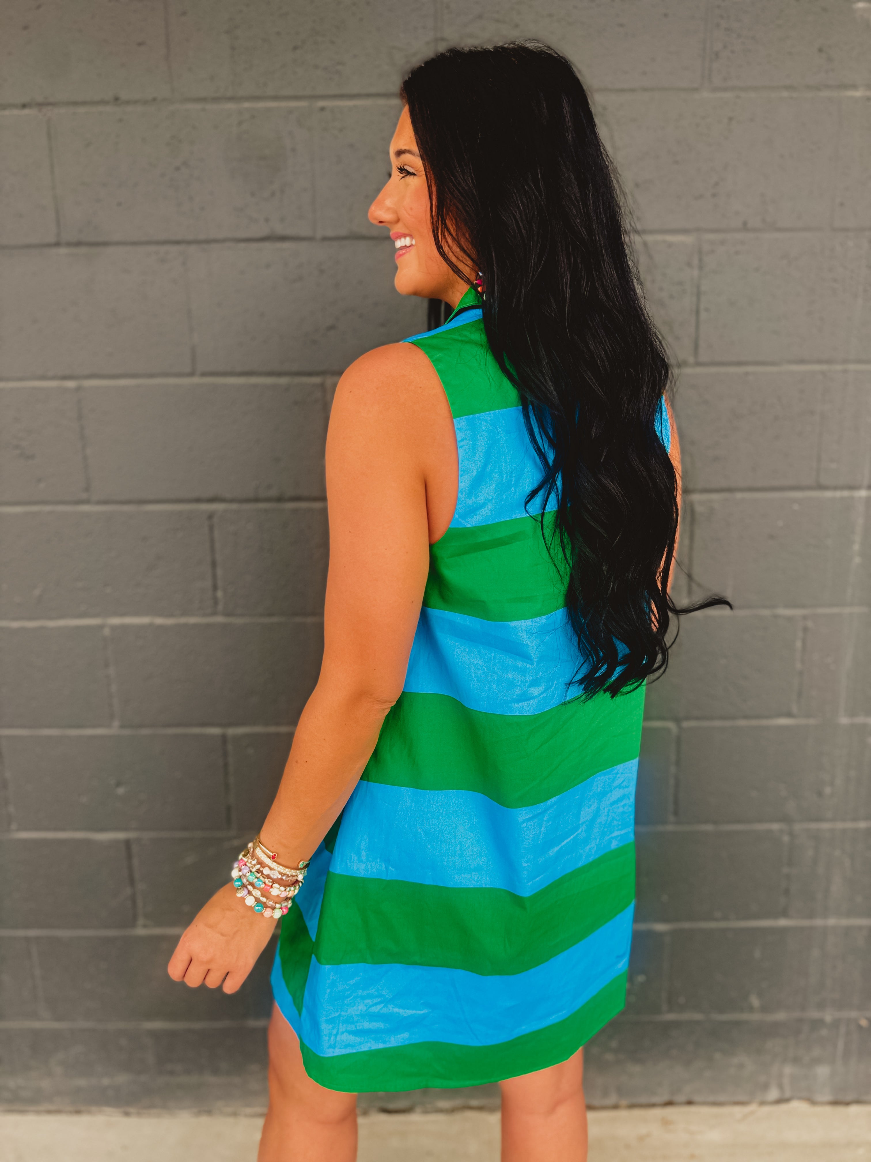 Striped Collared Shift Mini Dress - Blue Garden - Lace and Grace Boutique