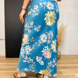 Textured Floral Bias-Cut Maxi Skirt - Tropical Teal - Lace and Grace Boutique