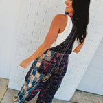 POL Boho Vintage Print Oversized Overalls - Black Multi - Lace and Grace Boutique