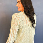 Scalloped Crochet Front Tie Sweater - Dark Sage - Lace and Grace Boutique