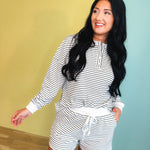 Cozy Coast Pinstripe Two Piece Short Set - Ivory - Lace and Grace Boutique