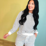 Cozy Coast Pinstripe Two Piece Short Set - Ivory - Lace and Grace Boutique