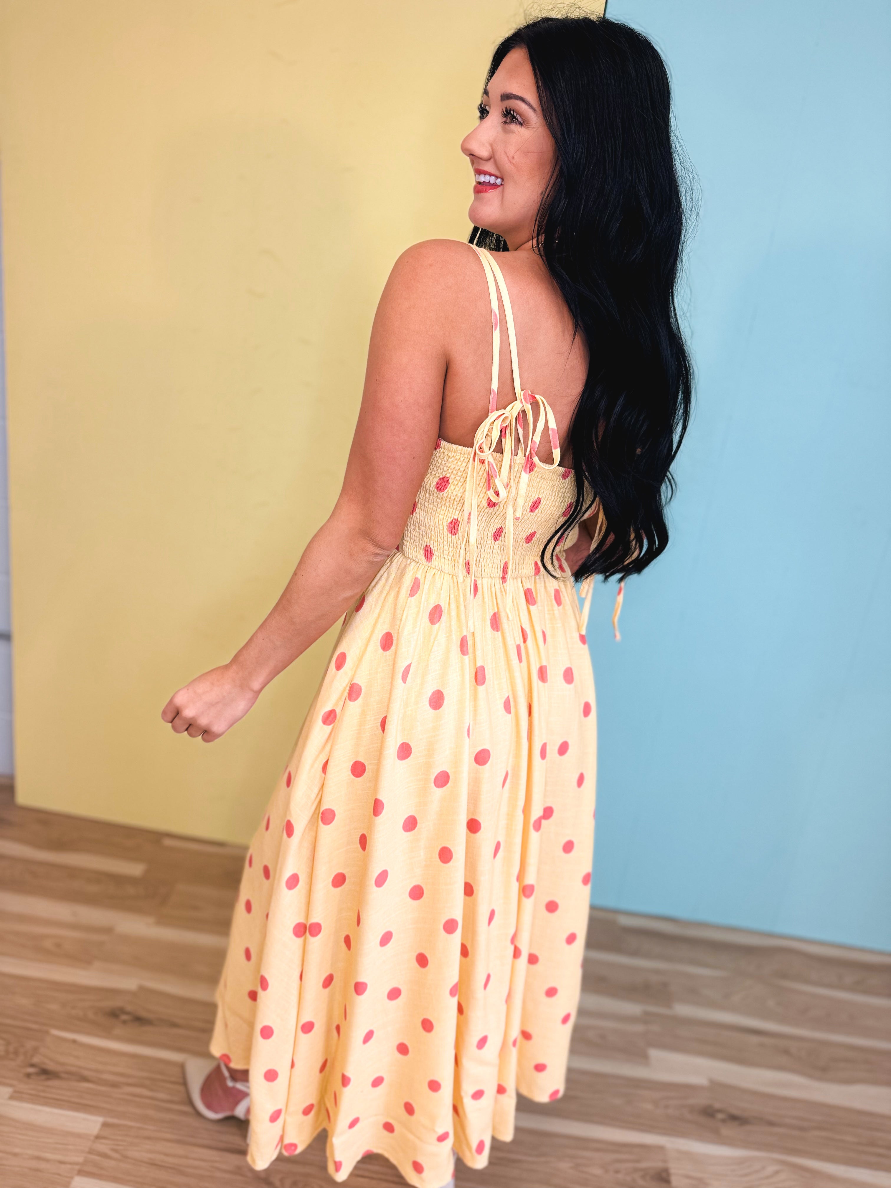Polka Dot Woven Midi Dress - Light Yellow - Lace and Grace Boutique