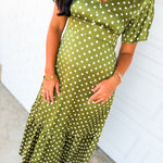 Polka Dot Flutter Sleeve Maxi Dress - Olive - Lace and Grace Boutique