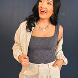 Washed Textured Detail Knit Top - Navy