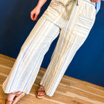 Multi Stripe Patch Pocket Wide Leg Pants - Dried Sage Multi - Lace and Grace Boutique