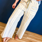 Multi Stripe Patch Pocket Wide Leg Pants - Dried Sage Multi - Lace and Grace Boutique