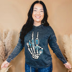 Skeleton Hand Mineral Washed Sweatshirt - Black - Lace and Grace Boutique