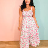 Floral Self Tie Shoulder Tiered Maxi Dress - Pink/Rose - Lace and Grace Boutique