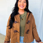 Toggle Zip Up Barn Jacket - Earthy Bark - Lace and Grace Boutique