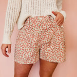 Floral Wide Leg Shorts - Cream/Mauve - Lace and Grace Boutique