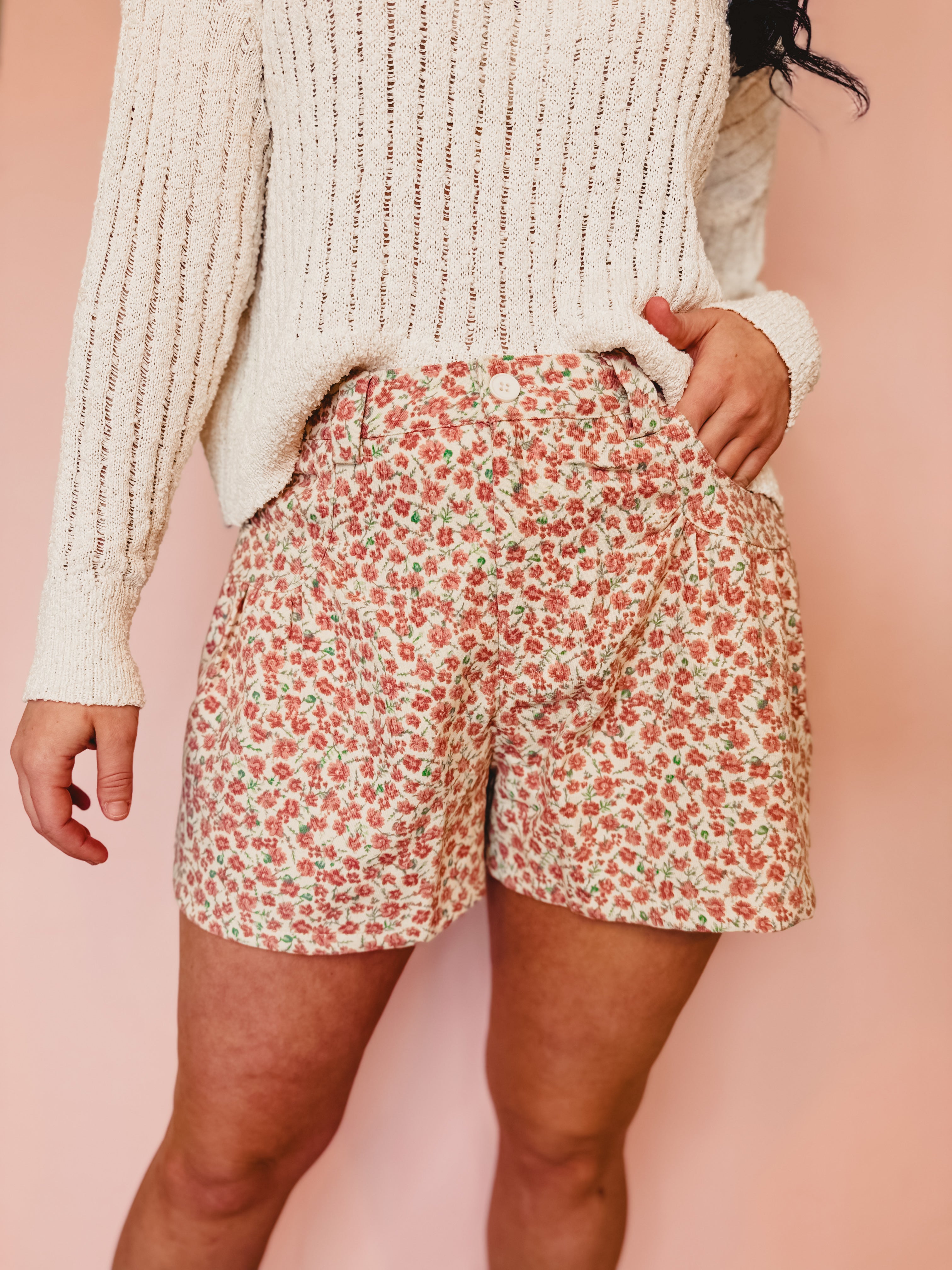 Floral Wide Leg Shorts - Cream/Mauve - Lace and Grace Boutique